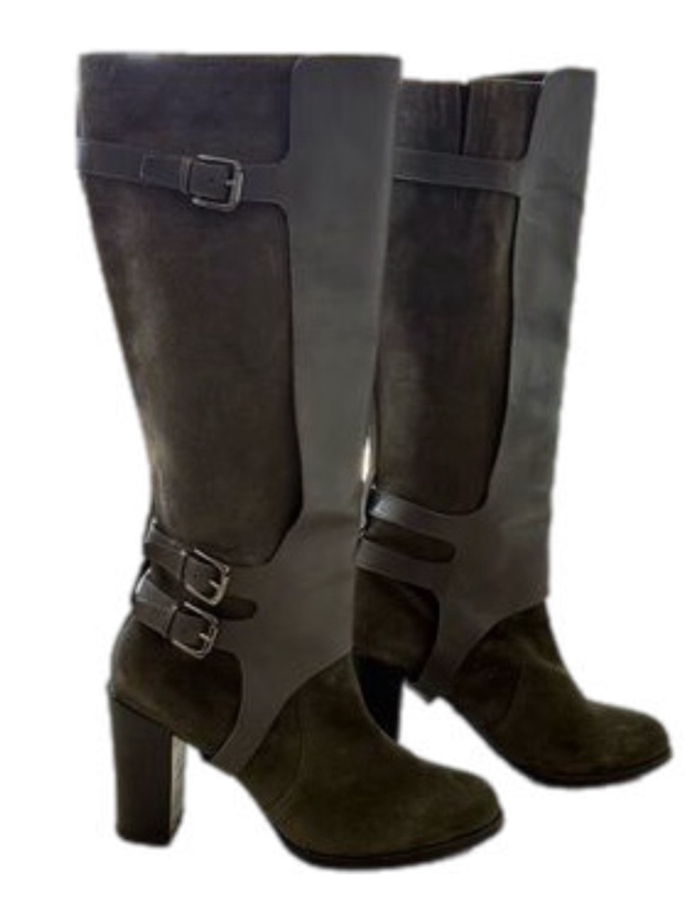 Kenneth Cole rare equestrian leather boots part suede buckle detail Y2K